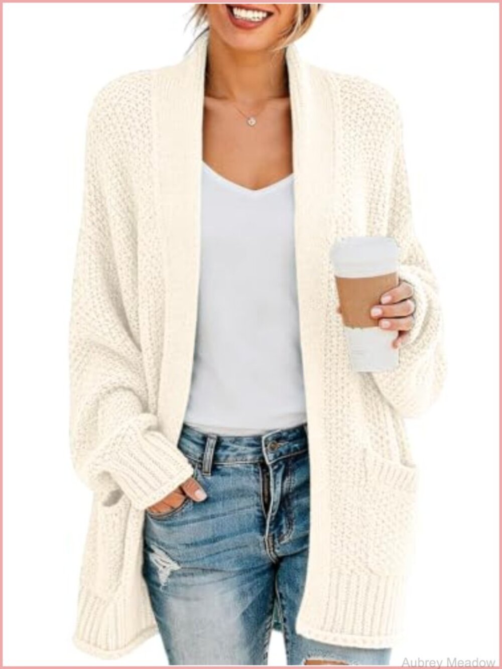 Womens Open Front Cardigan Chunky Long Sleeve Loose Fit Sweater Coat with
